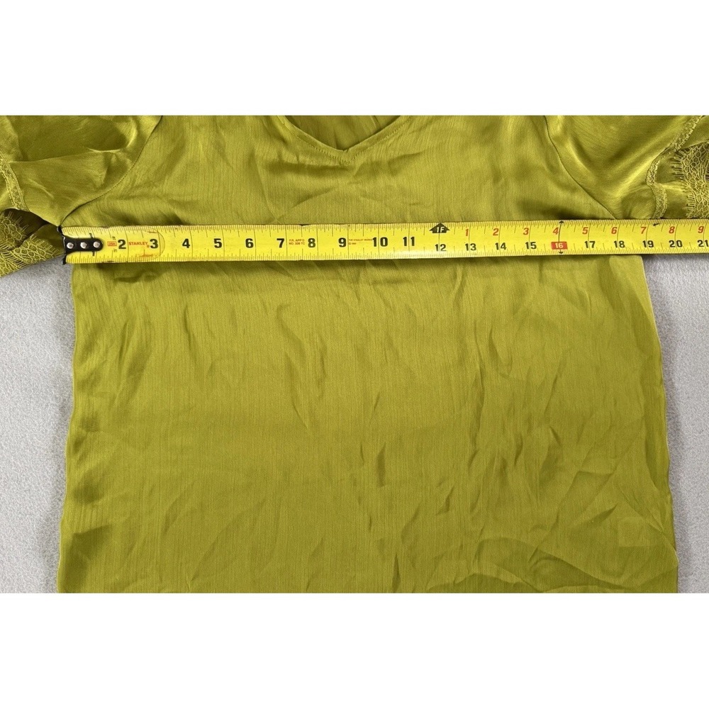 Ryegrass Satin Short Lacey Sleeve Blouse Womens S Chartreuse Green Romantic Chic - Picture 7 of 11